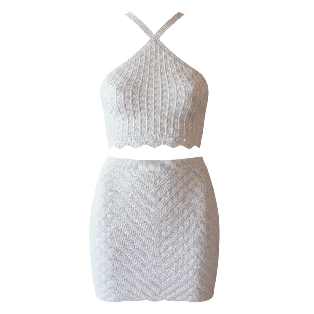 Hollister White Crochet Knit Set Coastal Coquette Festival Boho Prairie Milkmaid